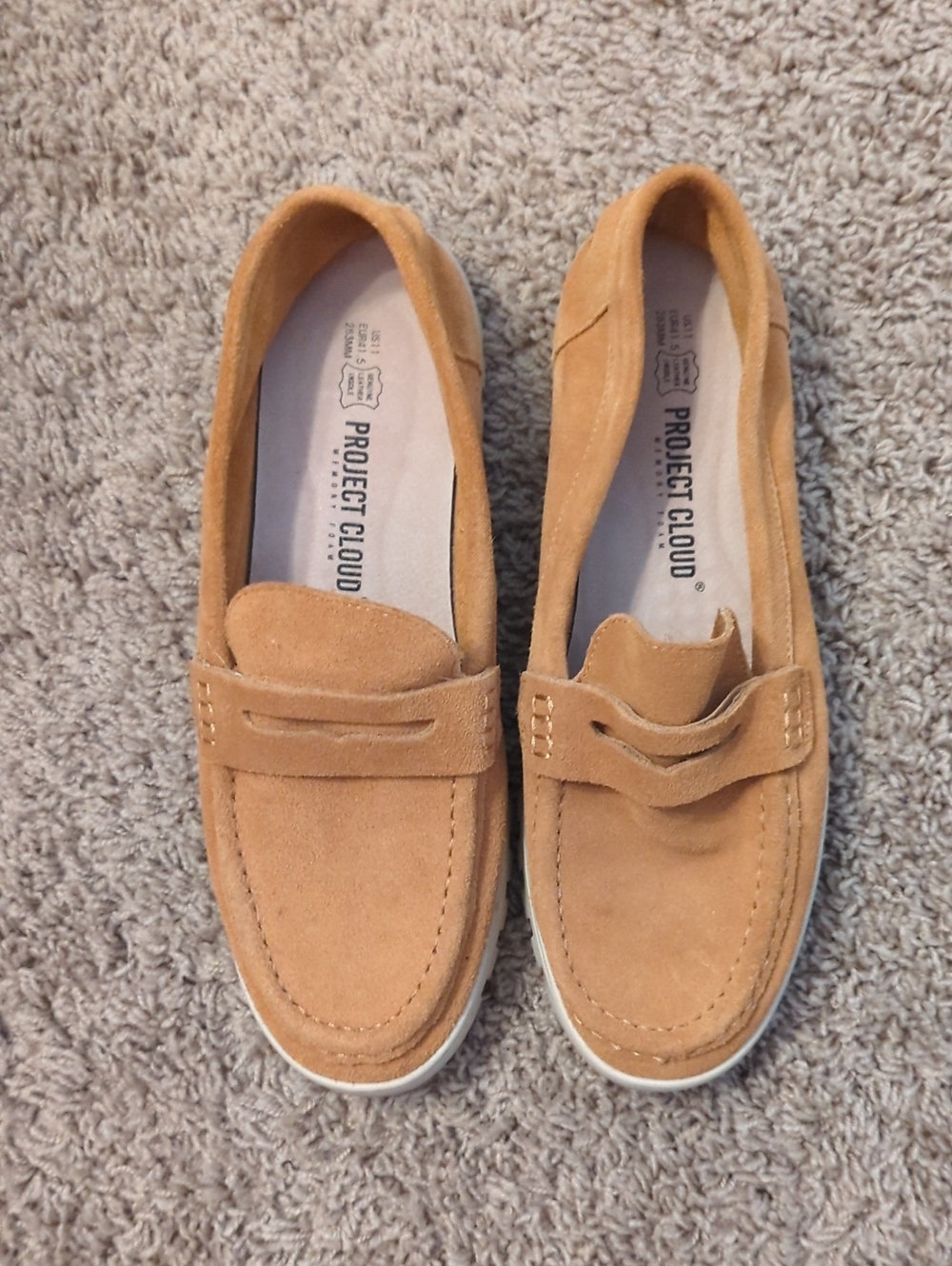 Project Cloud Women's Suede Penny Loafers in Camel